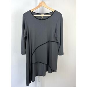 COMFY USA S Ramona Easywear Tunic Top 3/4 Sleeve Asymmetric Hem Soft Knit Gray